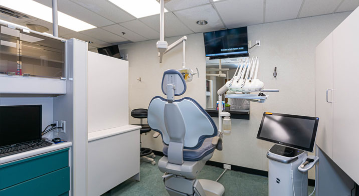 Dental chair inside treatment area