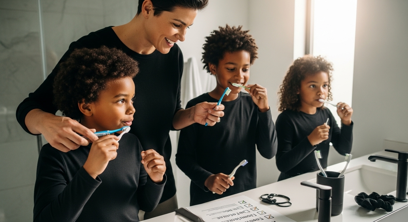 oral hygiene, family dental care, morning routine